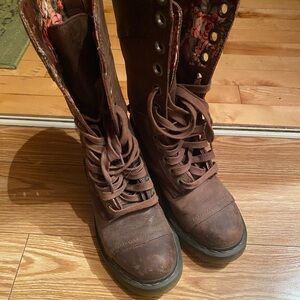 Dr. Martens Brown Floral Lined Combat Boots